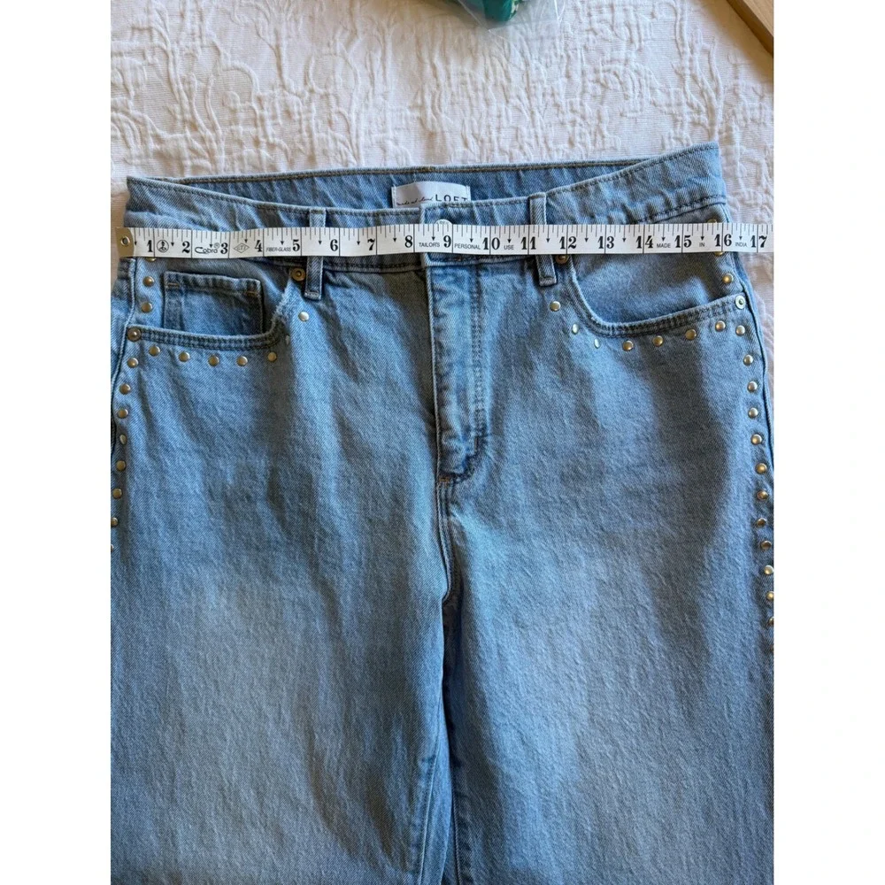 Studded Wide Leg Jeans Light Wash High Rise Denim Size 29/8